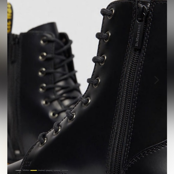DR. MARTENS | Jadon Black Polished Smooth Boot | SIZE 8 | LIKE NEW, indoor tryon - Picture 4 of 5